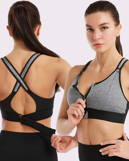 Gri - Siyah Ayarlanabilir Spor Sütyen